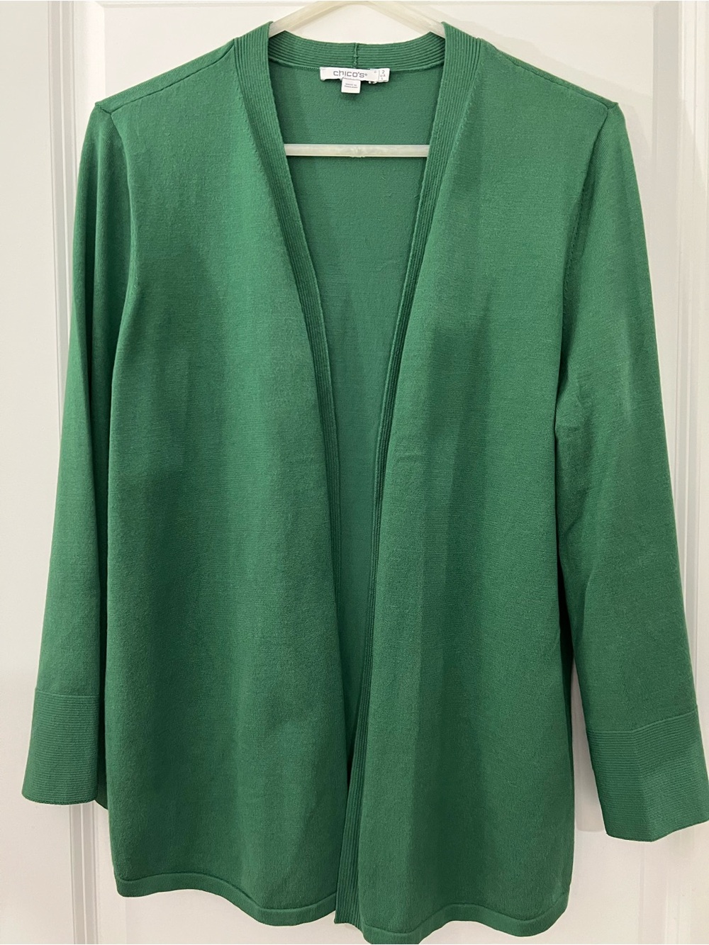 Chico's lovely emerald lightweight, super soft, open-front cardigan NWOT